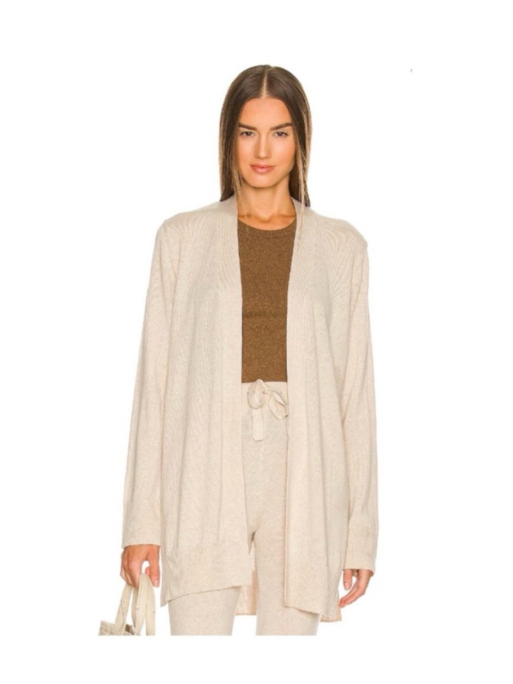Weekend Stories Tanner Recycled Cashmere Cream Open-Front BeltedWomen's Cardigan